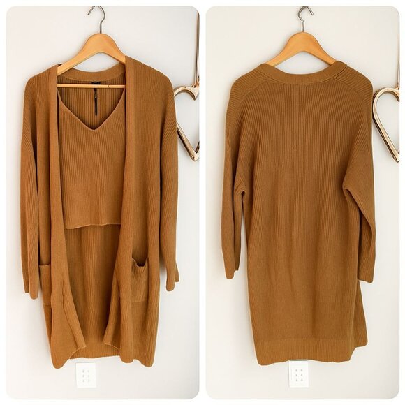 FRYE Womens 2-piece MADISON Duster Cardigan Knit Tank SMALL Brown - Picture 1 of 8